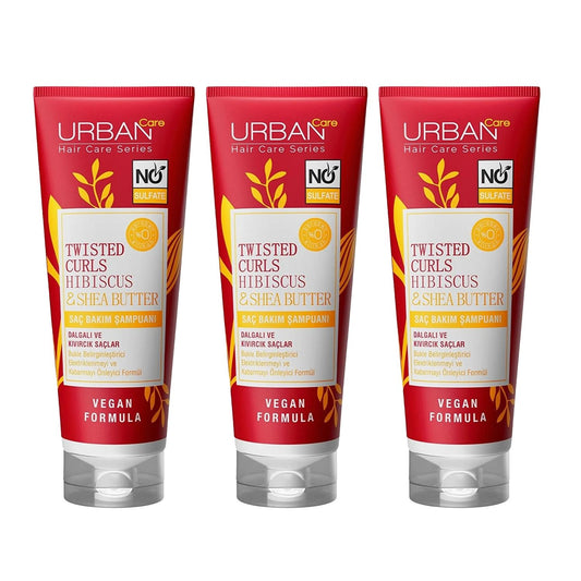 URBAN Care Sulfate-Free Shampoo for Curly Hair - Nourishing Hibiscus & Shea Butter Formula, Gentle Cleansing, Moisturizing, 250ml x 3 PackShampooTorqelo.com