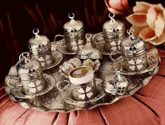 Sena Espresso Coffee Cups Set, Turkish Arabic Greek Coffee Set, Silver Plated Turkish Coffee Set For Six Person - B093WSYL93 by Beauty Care Bag