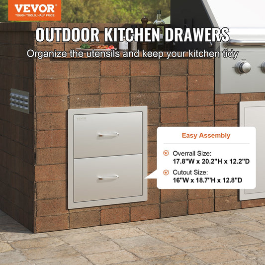 VEVOR Outdoor Kitchen Drawers 18W x 20.6H x 12.7D Inch, Flush Mount by Lemon Thalassa