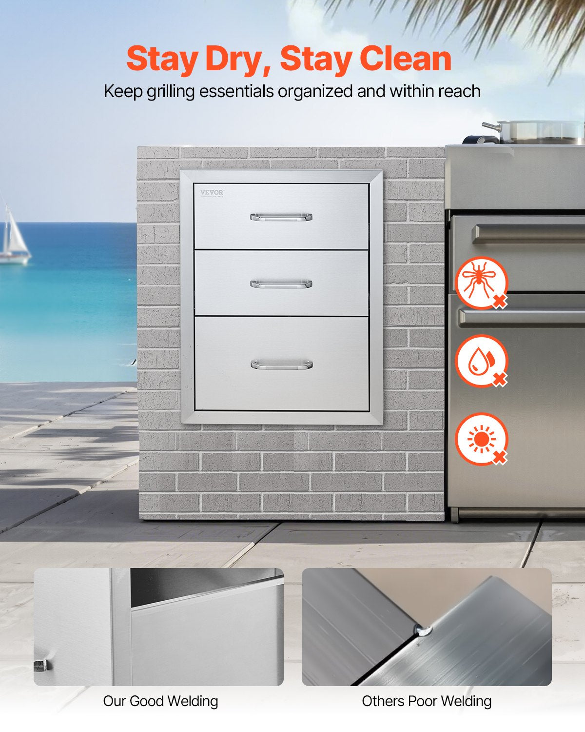 VEVOR 18x23 Inch Outdoor Kitchen Stainless Steel Triple Access BBQ by Lemon Thalassa