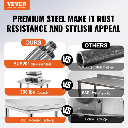 VEVOR Stainless Steel Prep Table, 24 x 24 x 31 Inch, 700 lbs Load by Lemon Thalassa