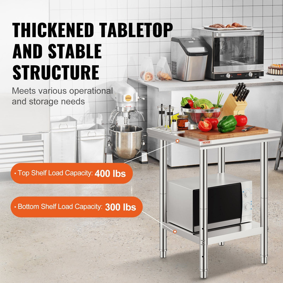 VEVOR Stainless Steel Prep Table, 24 x 24 x 31 Inch, 700 lbs Load by Lemon Thalassa