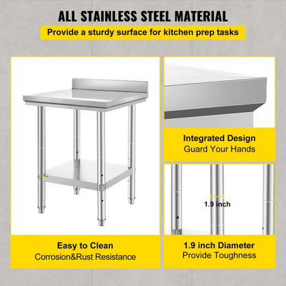 VEVOR 24 x 24 x 35 Inch Stainless Steel Work Table, Commercial Food by Lemon Thalassa