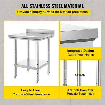 VEVOR 24 x 24 x 35 Inch Stainless Steel Work Table, Commercial Food by Lemon Thalassa