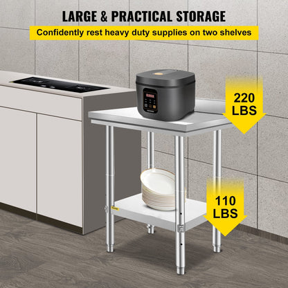 VEVOR 24 x 24 x 35 Inch Stainless Steel Work Table, Commercial Food by Lemon Thalassa