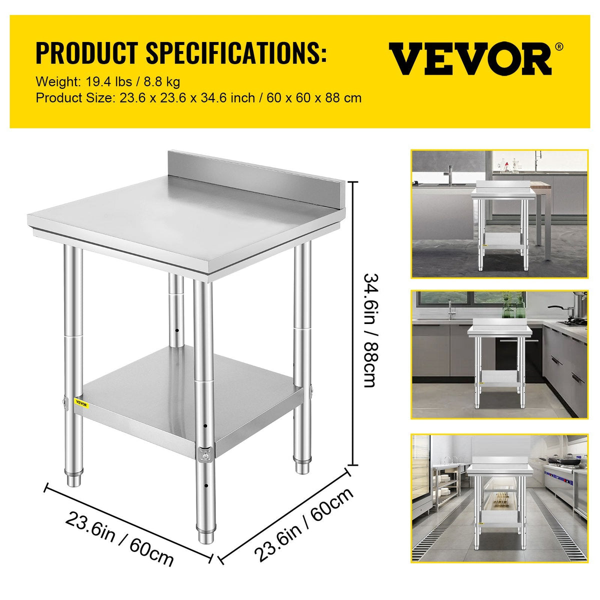 VEVOR 24 x 24 x 35 Inch Stainless Steel Work Table, Commercial Food by Lemon Thalassa