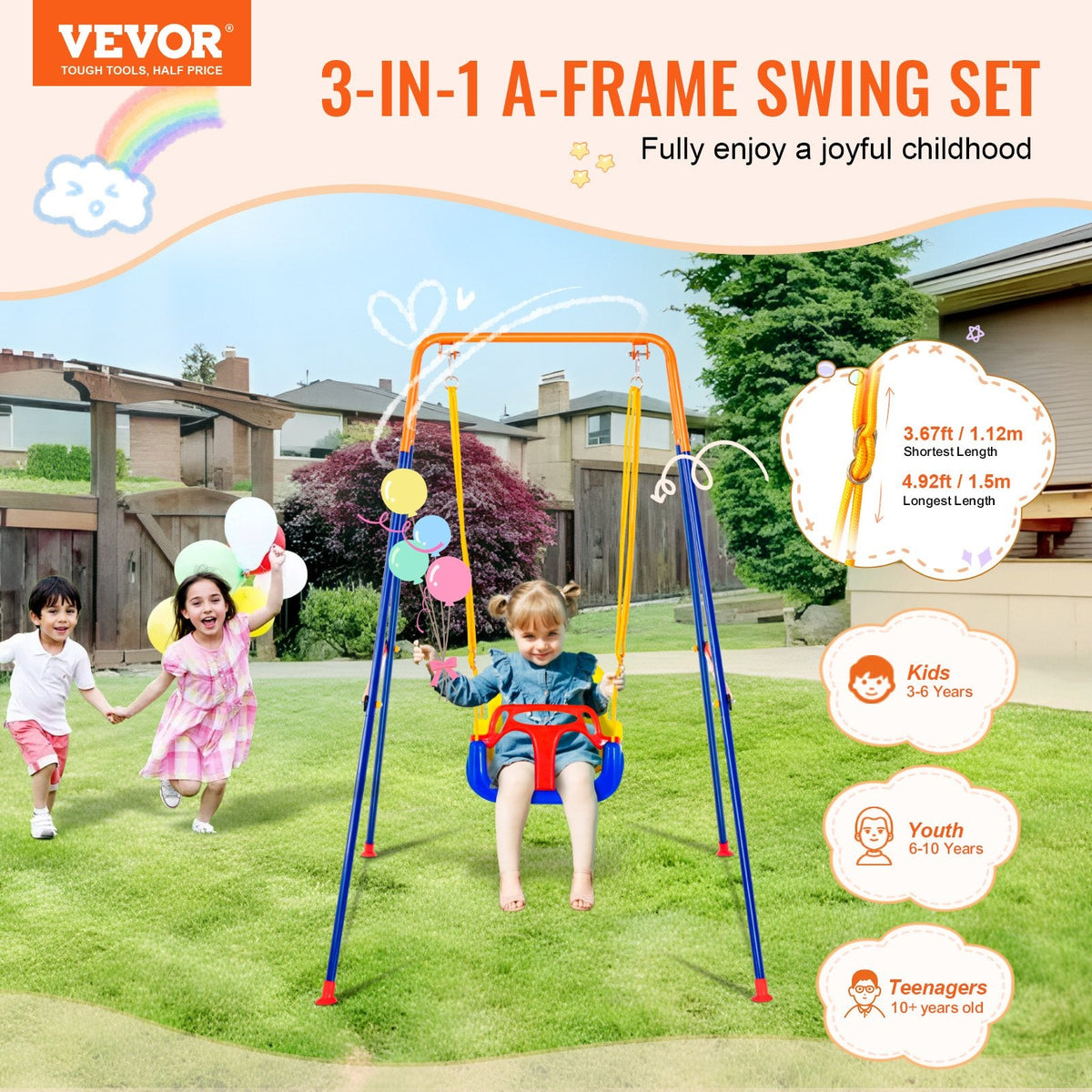VEVOR Swing Sets for Backyard, 3-in-1 Toddler Swing Set with 4 by Lemon Thalassa