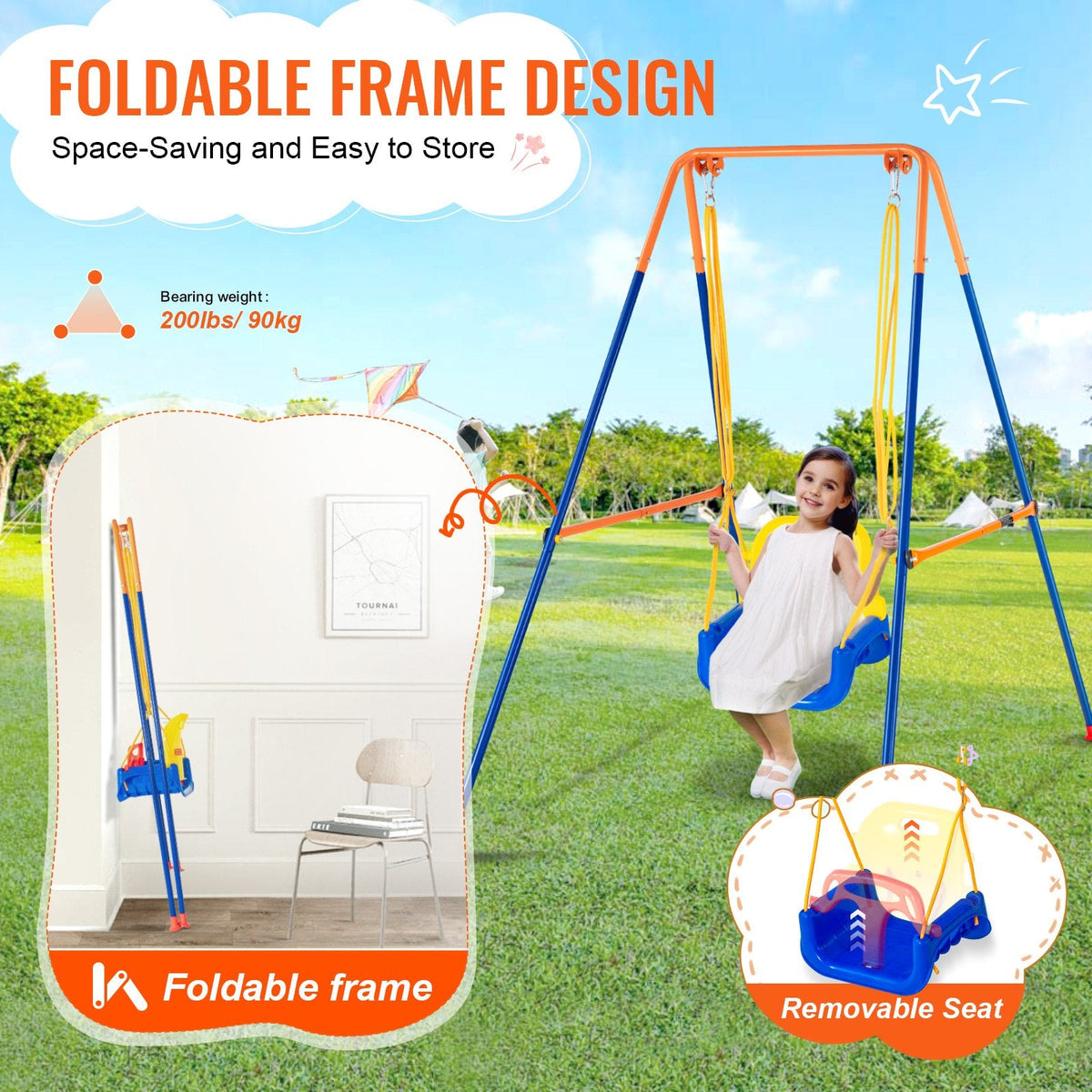 VEVOR Swing Sets for Backyard, 3-in-1 Toddler Swing Set with 4 by Lemon Thalassa