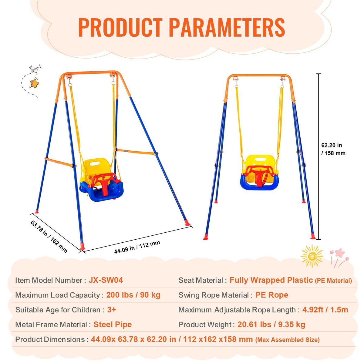 VEVOR Swing Sets for Backyard, 3-in-1 Toddler Swing Set with 4 by Lemon Thalassa