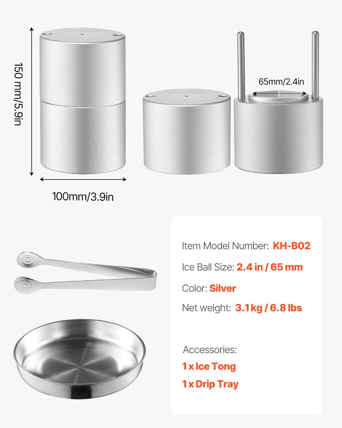 VEVOR Ice Diamond Press, 2.4" Ice Ball Maker, Aviation Aluminum by Lemon Thalassa
