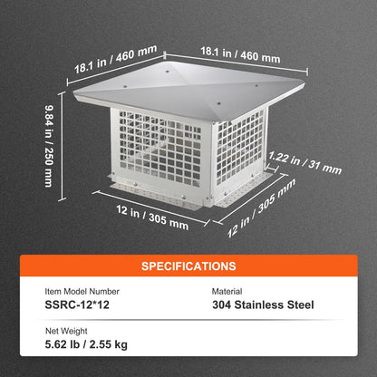 VEVOR Chimney Cap, 12 x 12 inch, 304 Stainless Steel Fireplace Chimney by Lemon Thalassa