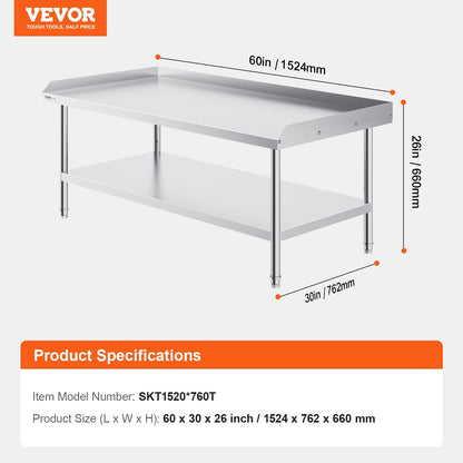 VEVOR Stainless Steel Work Table, 30 x 60 x 26 Inch Commercial Food by Lemon Thalassa