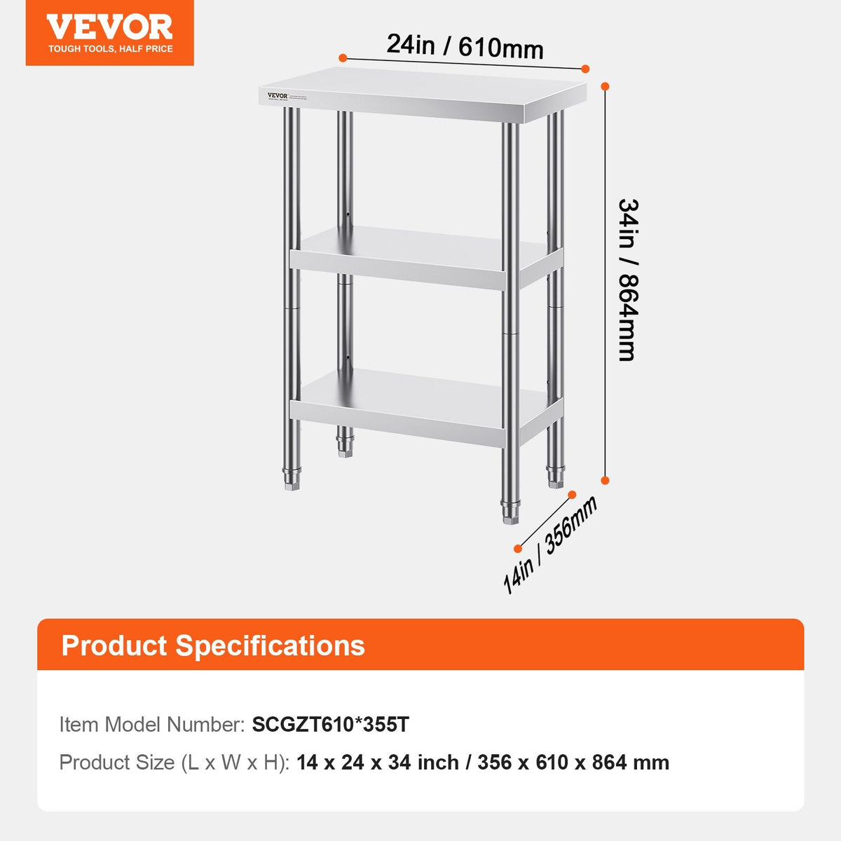 VEVOR Stainless Steel Food Prep Table Commercial Kitchen Work Table by Lemon Thalassa