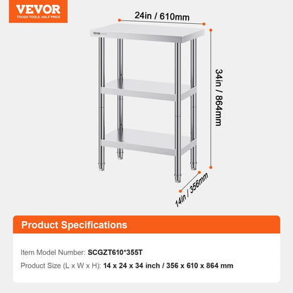VEVOR Stainless Steel Food Prep Table Commercial Kitchen Work Table by Lemon Thalassa