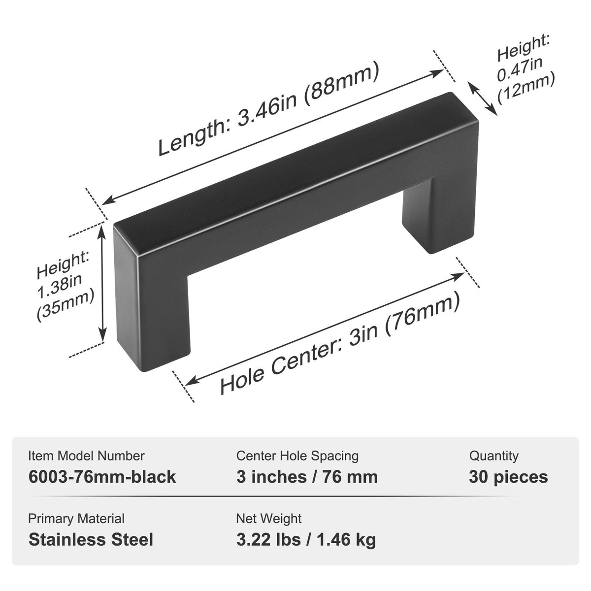 VEVOR 30 Pack Cabinet Pulls, 3in / 76mm Center to Center Slim Square by Lemon Thalassa