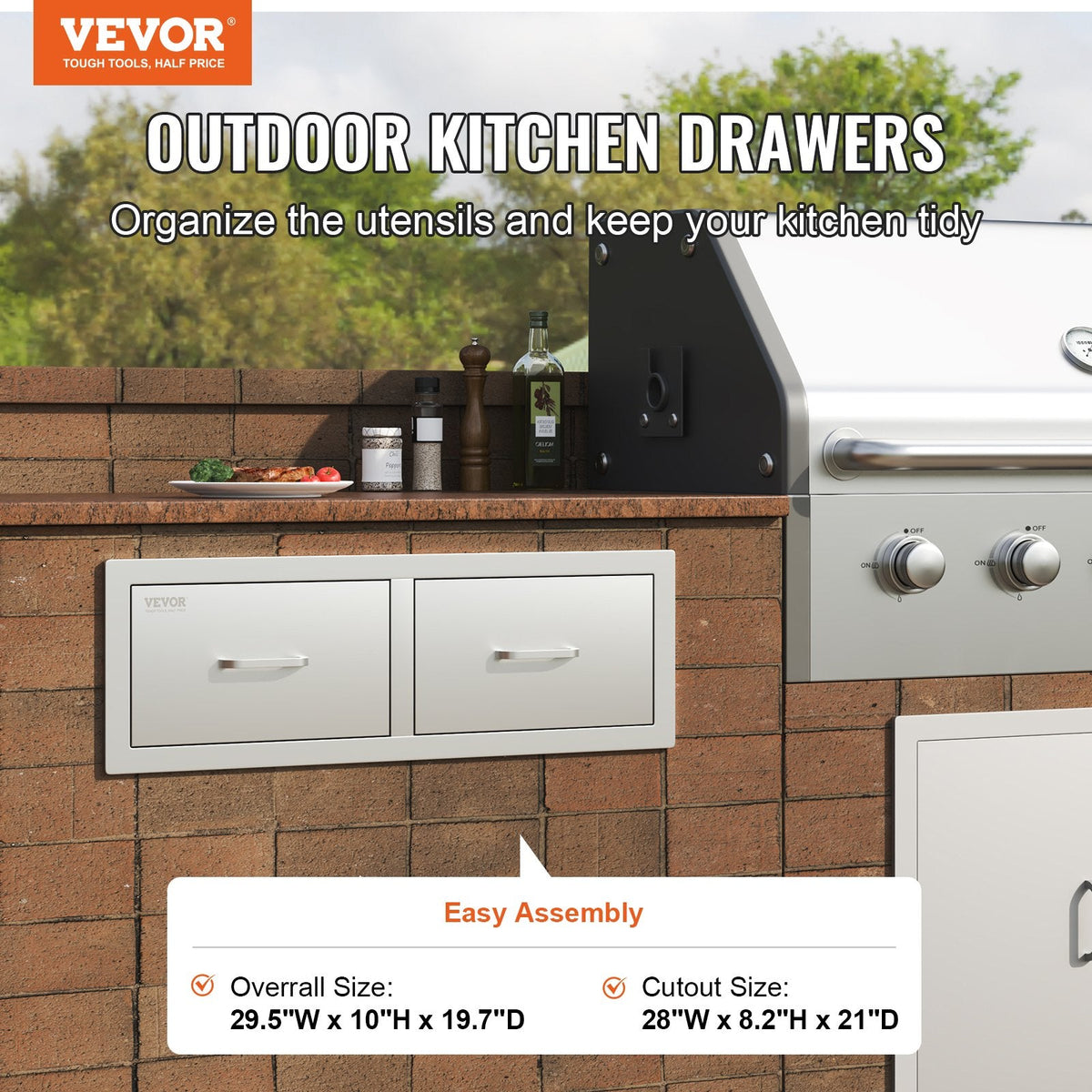 VEVOR Outdoor Kitchen Drawers 30 W x 10 H x 20 D, Horizontal Double by Lemon Thalassa