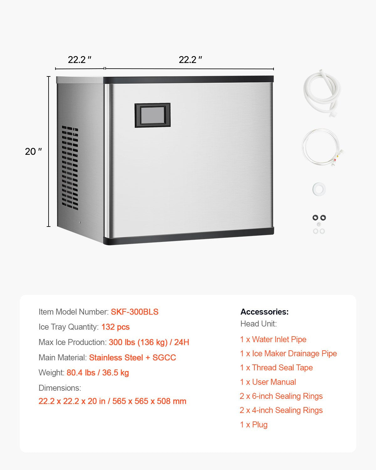 VEVOR Commercial Ice Maker 300 lbs/24 h Self-Cleaning Ice Machine - by Lemon Thalassa