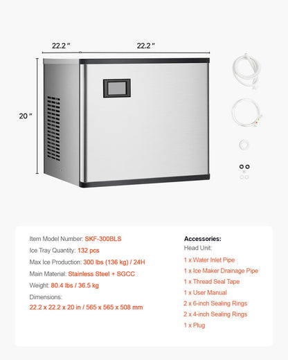 VEVOR Commercial Ice Maker 300 lbs/24 h Self-Cleaning Ice Machine - by Lemon Thalassa