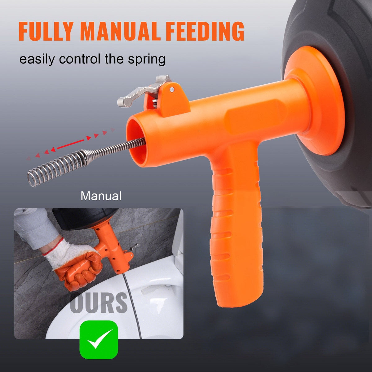 VEVOR Drain Auger 762 cm, Plumbing Snake Auto Feed, Plumbers Snake by Lemon Thalassa