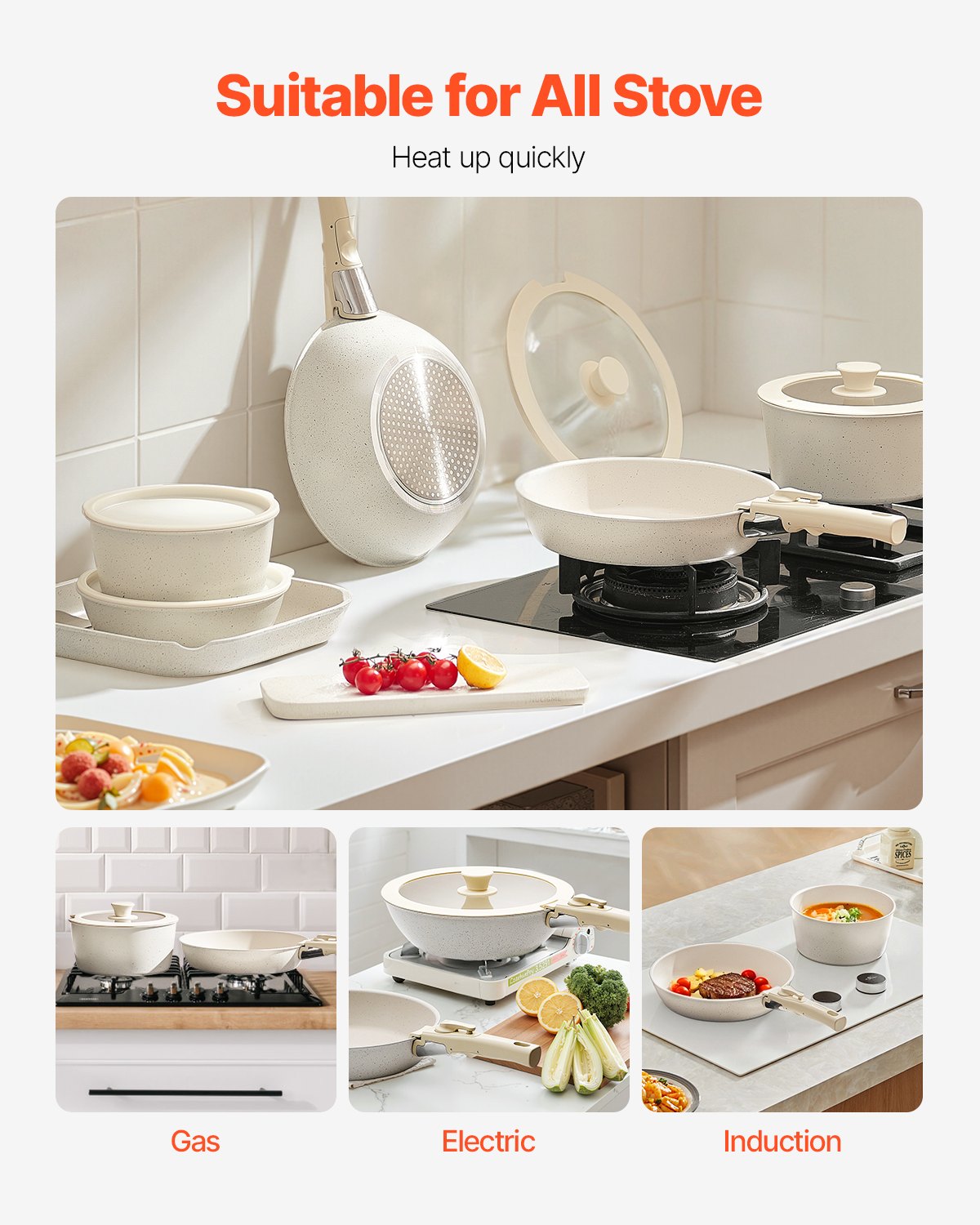 VEVOR 17 Piece Pots and Pans Set Nonstick, Detachable Handle Cookware, by Lemon Thalassa