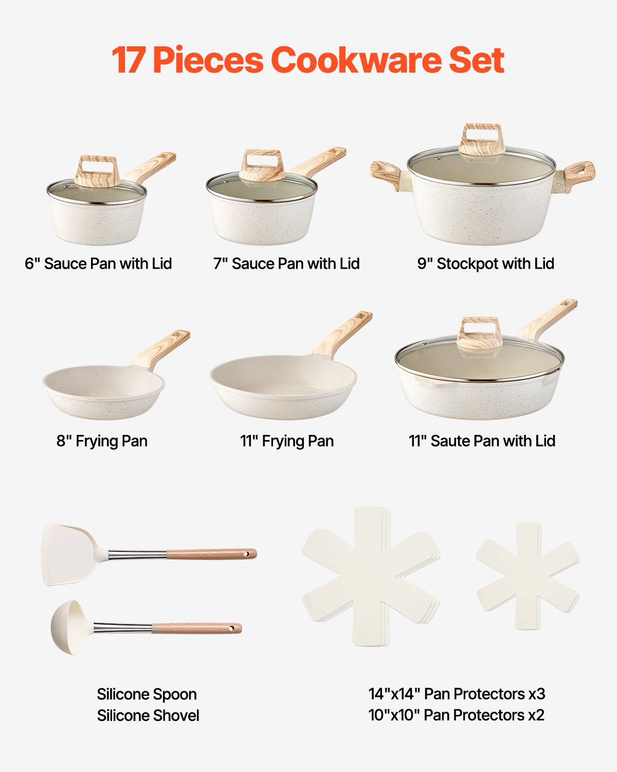 VEVOR 17 Piece Pots and Pans Set, Granite Nonstick Cookware Set, by Lemon Thalassa