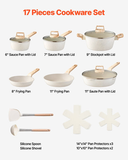 VEVOR 17 Piece Pots and Pans Set, Granite Nonstick Cookware Set, by Lemon Thalassa