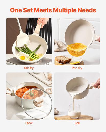 VEVOR 17 Piece Pots and Pans Set, Granite Nonstick Cookware Set, by Lemon Thalassa