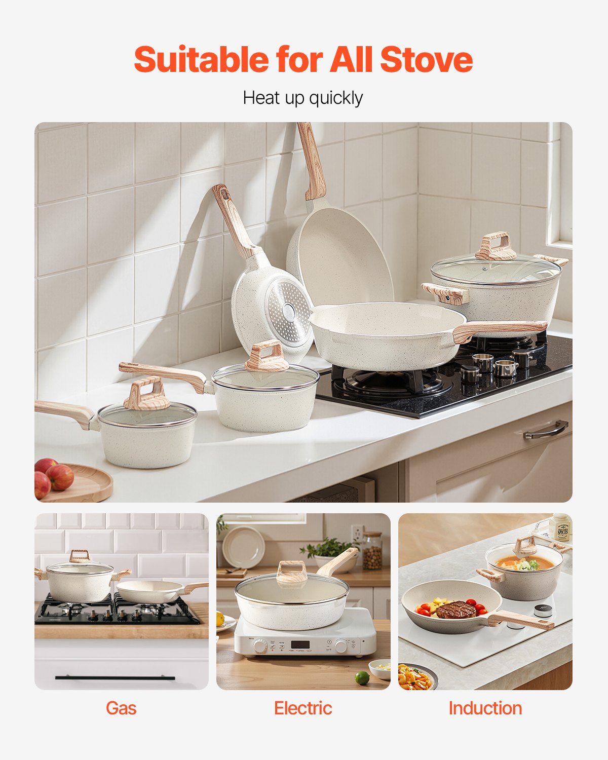 VEVOR 17 Piece Pots and Pans Set, Granite Nonstick Cookware Set, by Lemon Thalassa
