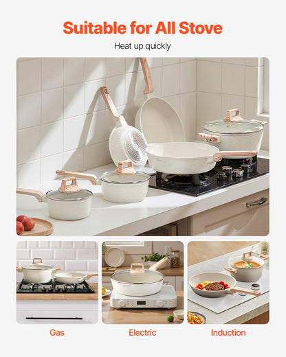 VEVOR 17 Piece Pots and Pans Set, Granite Nonstick Cookware Set, by Lemon Thalassa