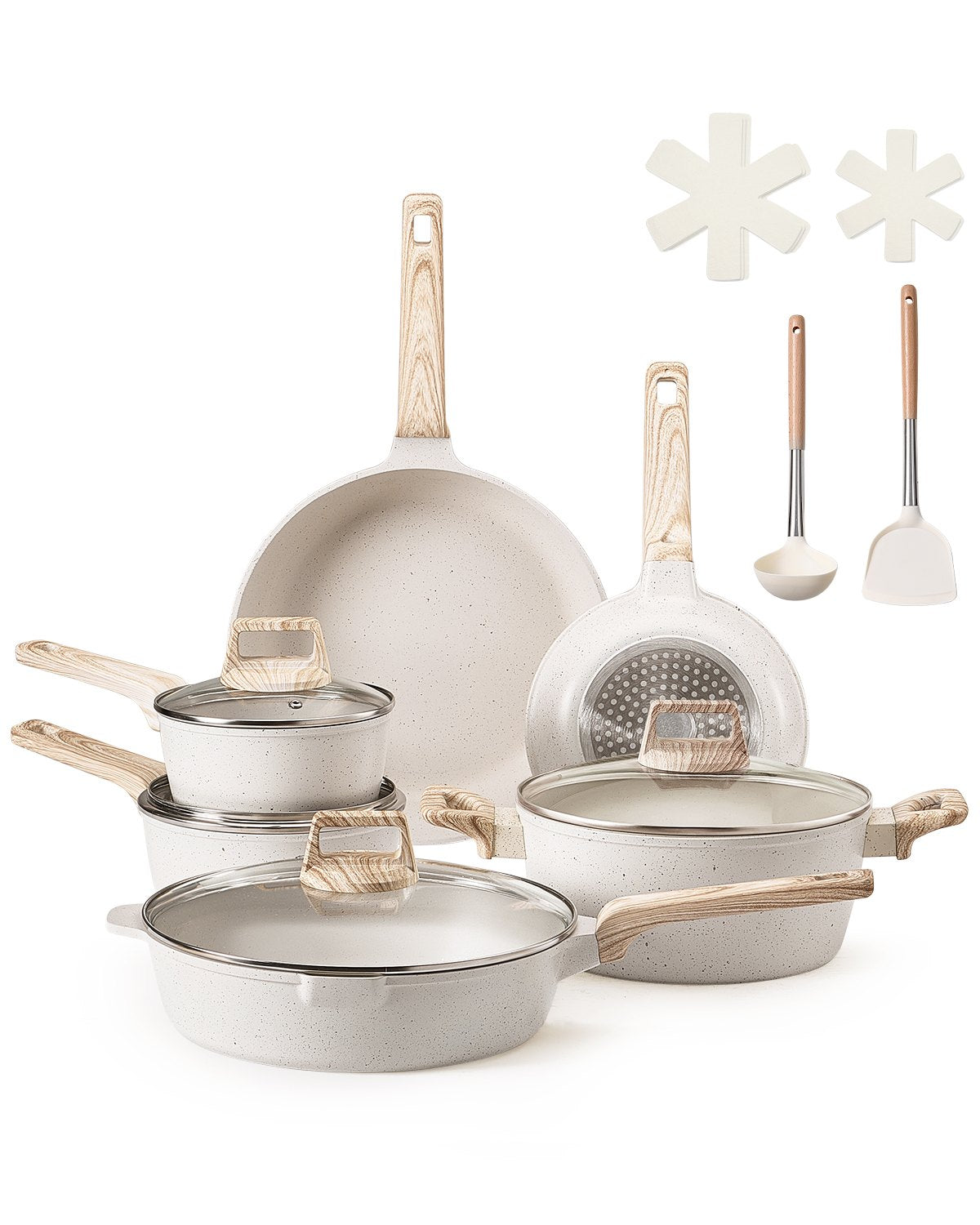 VEVOR 17 Piece Pots and Pans Set, Granite Nonstick Cookware Set, by Lemon Thalassa