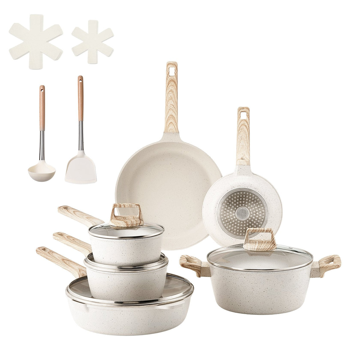 VEVOR 17 Piece Pots and Pans Set, Granite Nonstick Cookware Set, by Lemon Thalassa