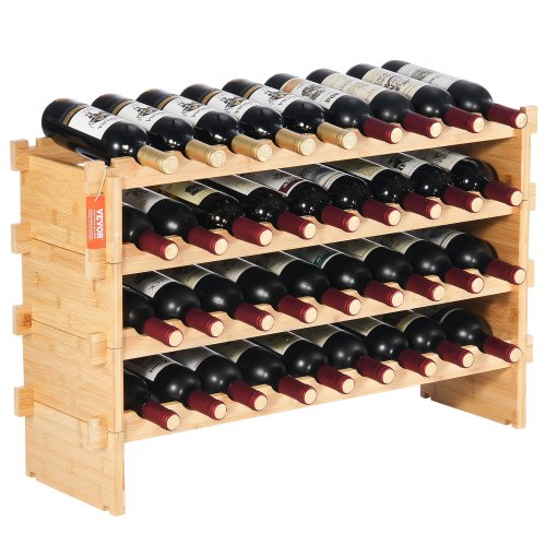 VEVOR 36 Bottle Stackable Modular Wine Rack, 4-Tier Solid Bamboo Wood by Lemon Thalassa