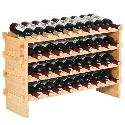 VEVOR 36 Bottle Stackable Modular Wine Rack, 4-Tier Solid Bamboo Wood by Lemon Thalassa