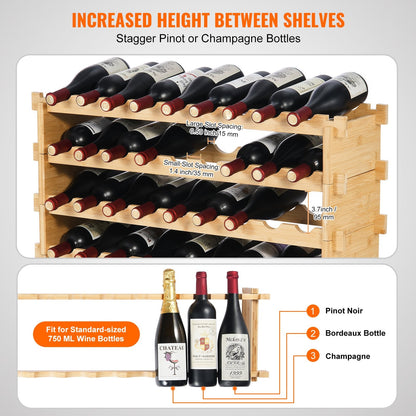 VEVOR 36 Bottle Stackable Modular Wine Rack, 4-Tier Solid Bamboo Wood by Lemon Thalassa