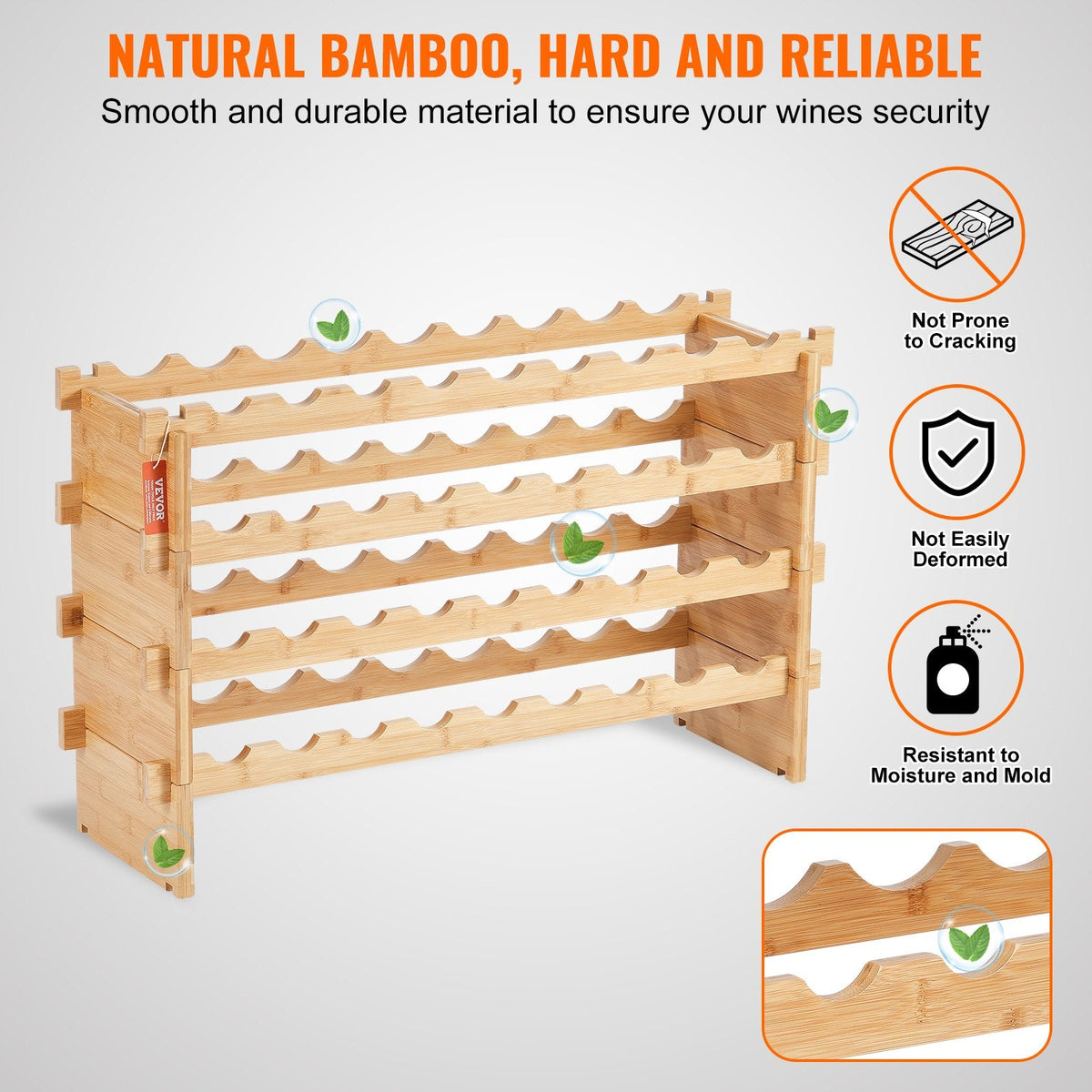 VEVOR 36 Bottle Stackable Modular Wine Rack, 4-Tier Solid Bamboo Wood by Lemon Thalassa