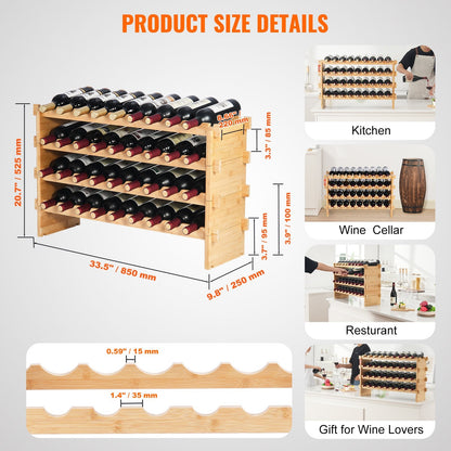 VEVOR 36 Bottle Stackable Modular Wine Rack, 4-Tier Solid Bamboo Wood by Lemon Thalassa