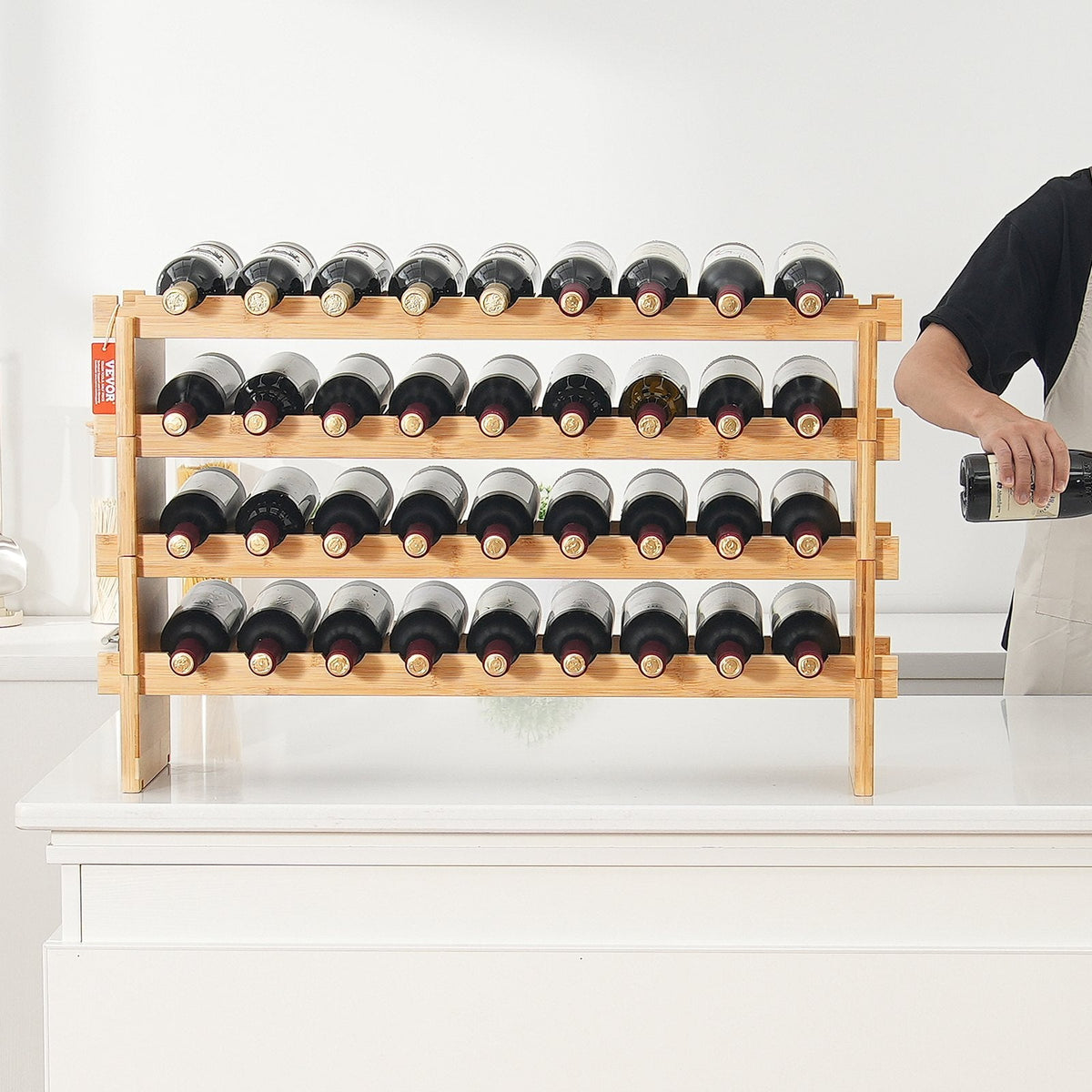 VEVOR 36 Bottle Stackable Modular Wine Rack, 4-Tier Solid Bamboo Wood by Lemon Thalassa