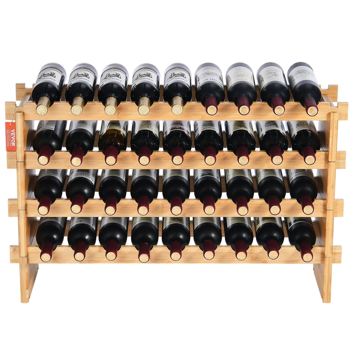 VEVOR 36 Bottle Stackable Modular Wine Rack, 4-Tier Solid Bamboo Wood by Lemon Thalassa