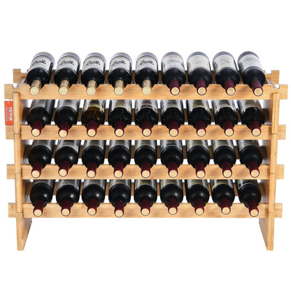 VEVOR 36 Bottle Stackable Modular Wine Rack, 4-Tier Solid Bamboo Wood by Lemon Thalassa