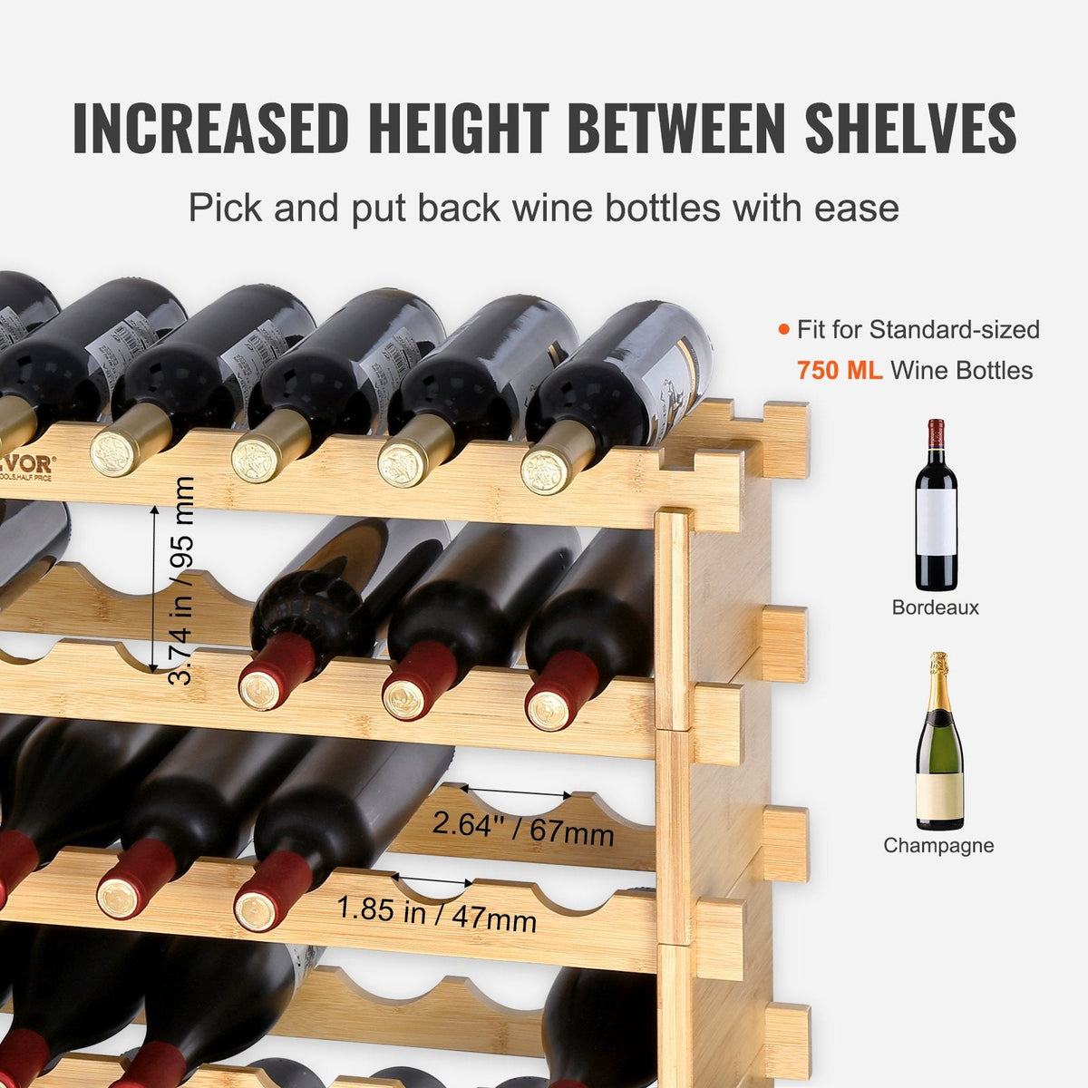 VEVOR 72 Bottle Stackable Modular Wine Rack Bamboo Wood Display Shelf by Lemon Thalassa