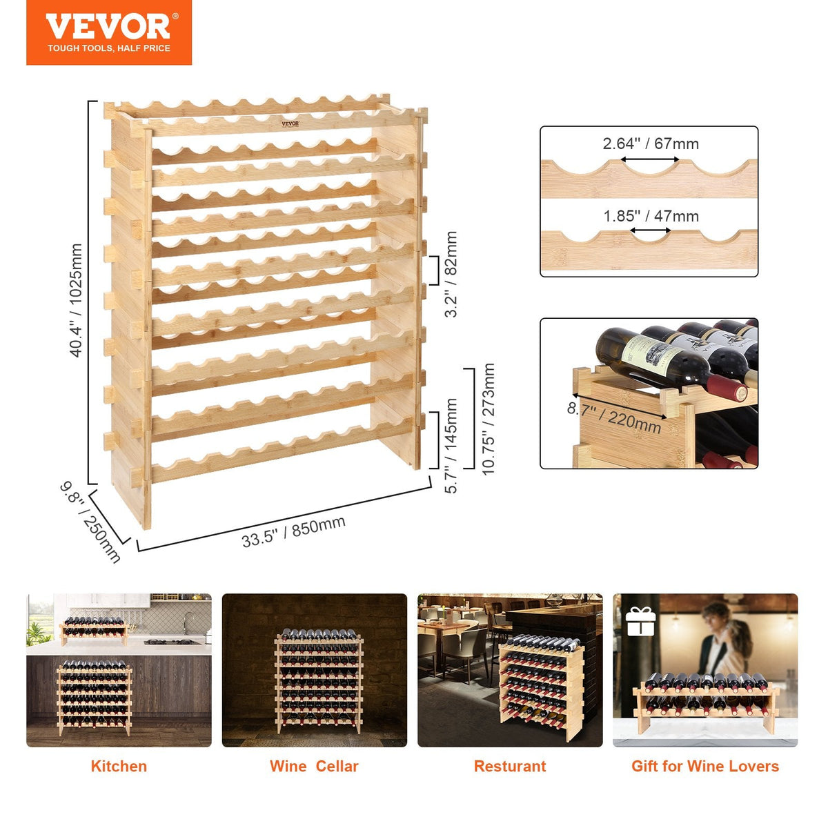 VEVOR 72 Bottle Stackable Modular Wine Rack Bamboo Wood Display Shelf by Lemon Thalassa