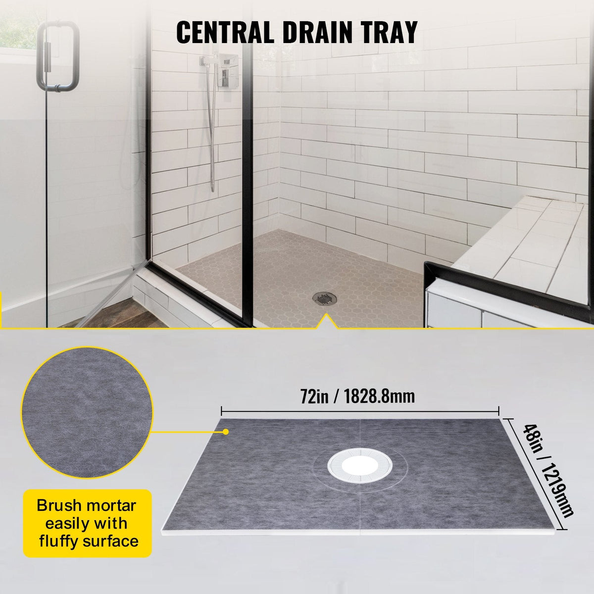 VEVOR Shower Curb Kit, 48\"x72\" Watertight Shower Curb Overlay with by Lemon Thalassa