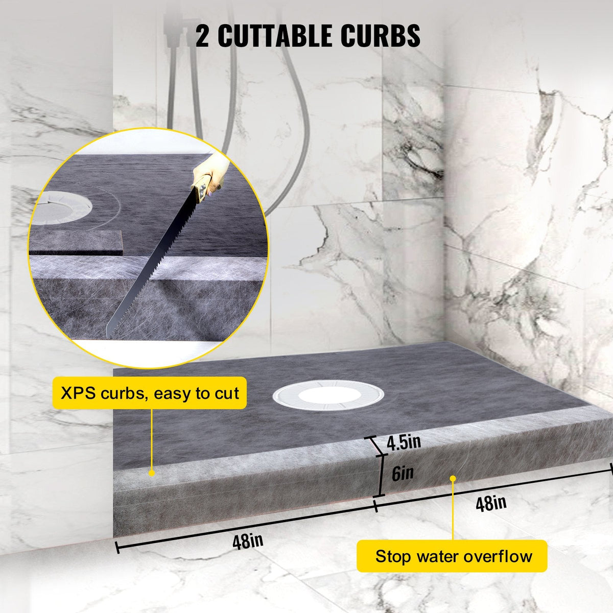 VEVOR Shower Curb Kit, 48\"x72\" Watertight Shower Curb Overlay with by Lemon Thalassa