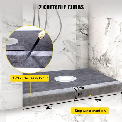 VEVOR Shower Curb Kit, 48\"x72\" Watertight Shower Curb Overlay with by Lemon Thalassa