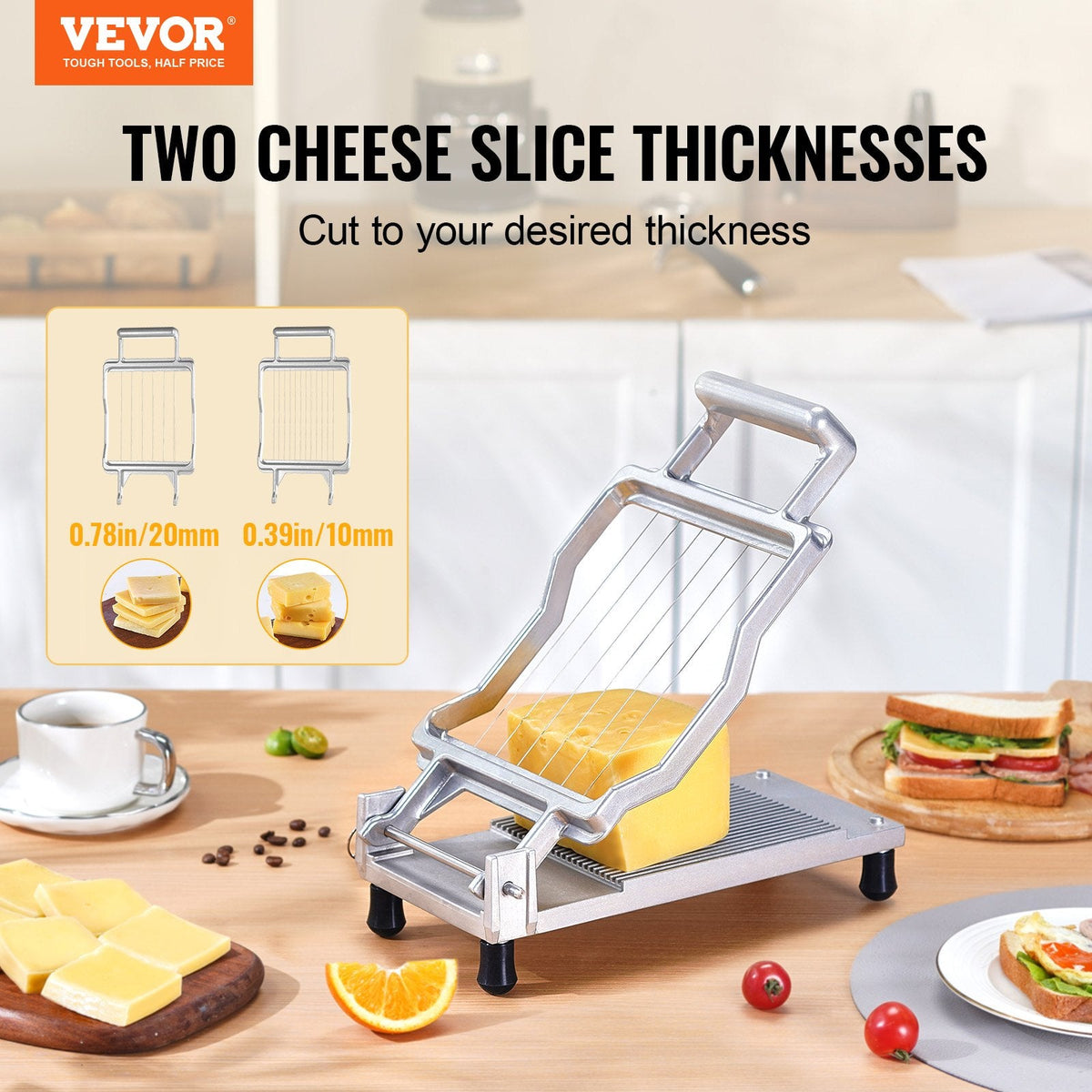VEVOR Cheese Cutter with Wire, 0.39" & 0.78" Cheeser Butter Cutting by Lemon Thalassa