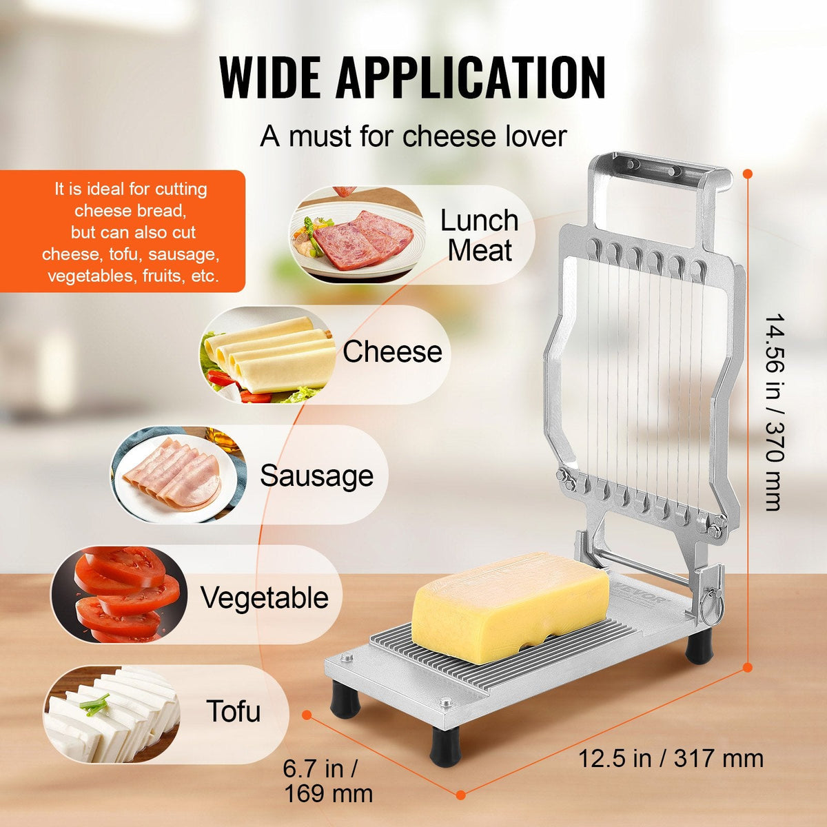 VEVOR Cheese Cutter with Wire, 0.39" & 0.78" Cheeser Butter Cutting by Lemon Thalassa