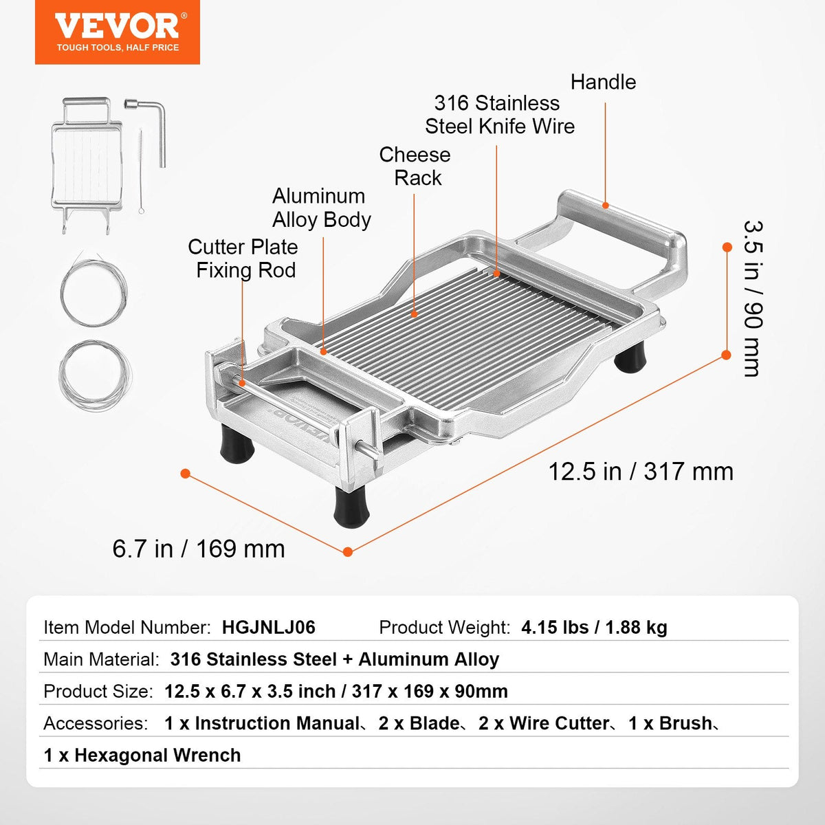 VEVOR Cheese Cutter with Wire, 0.39" & 0.78" Cheeser Butter Cutting by Lemon Thalassa