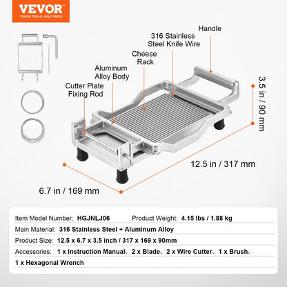 VEVOR Cheese Cutter with Wire, 0.39" & 0.78" Cheeser Butter Cutting by Lemon Thalassa