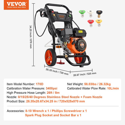 VEVOR Gas Pressure Washer, 3400 PSI 2.6 GPM, Gas Powered Pressure by Lemon Thalassa