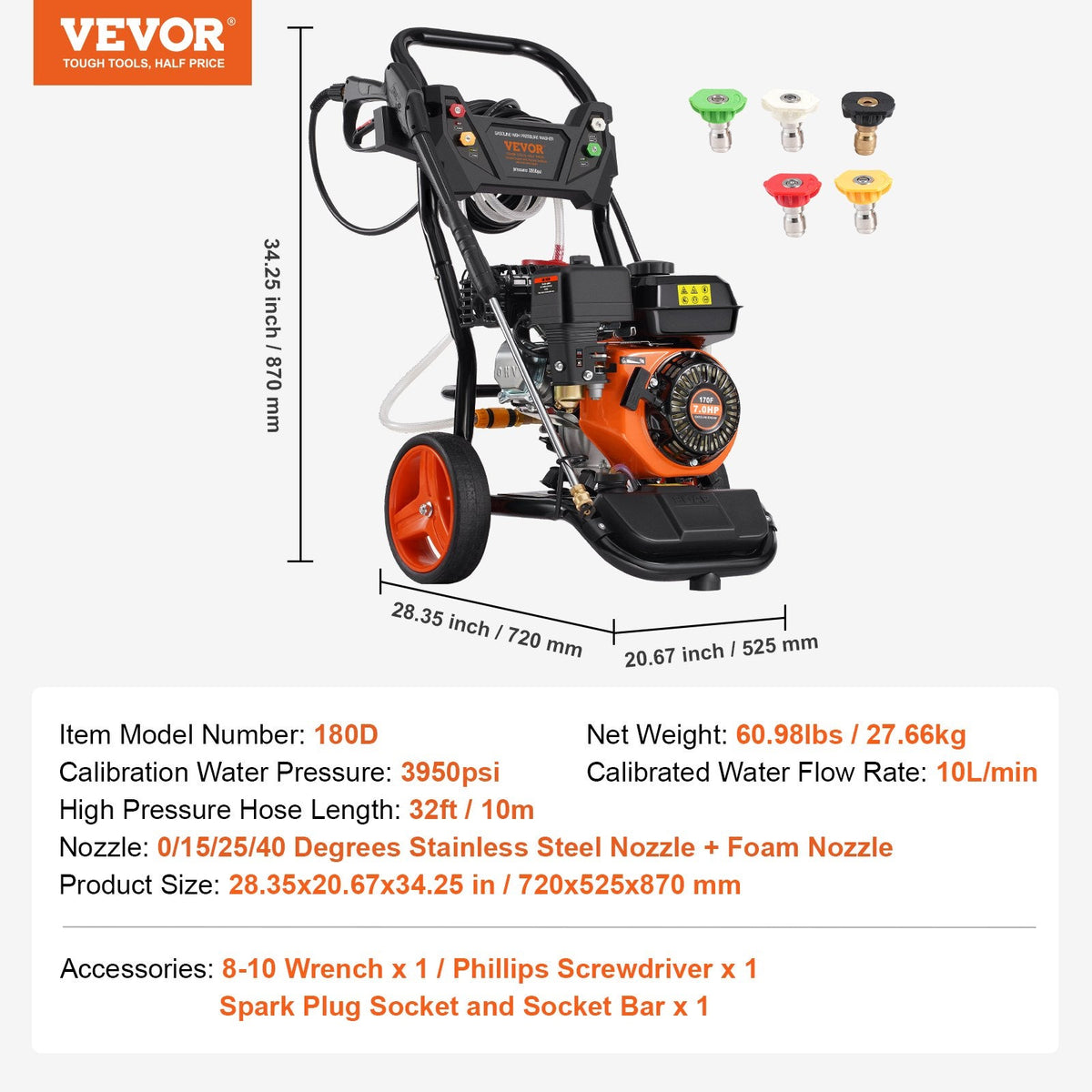 VEVOR Gas Pressure Washer, 3950 PSI 10L/min, 2.6 GPM Gas Powered by Lemon Thalassa